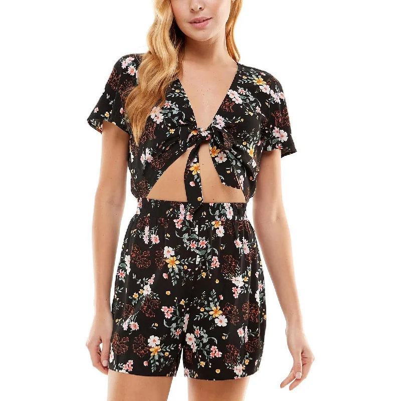 Hurry In Be Bop Womens Floral Print Cut-Out Romper