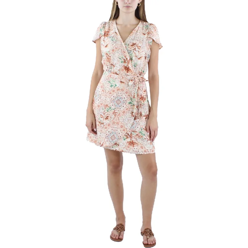 Best Bargains Black Tape_ Womens Printed  Wrap Dress