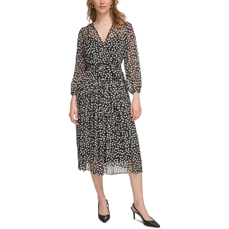 Limited Quantity Calvin Klein Womens Chiffon Polk-Dot Wrap Dress