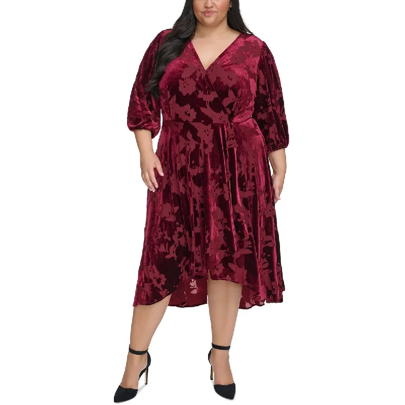 Deal Frenzy Calvin Klein Womens Plus Velvet Mid Calf Wrap Dress
