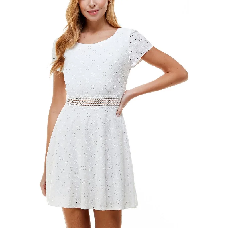 Act Fast City Studio Womens Juniors Eyelet Short Fit & Flare Dress