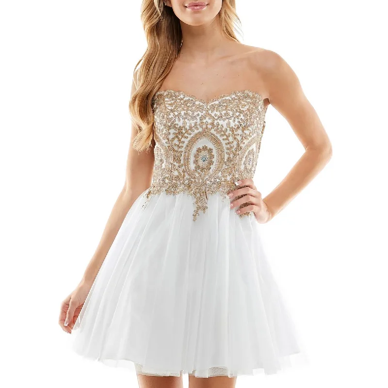 New Deals City Studios Womens Juniors Jeweled Mesh Semi-Formal Dress
