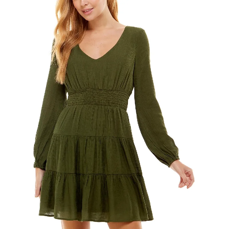 Savings Alert City Studio Womens Juniors Smocked Long Sleeves Fit & Flare Dress