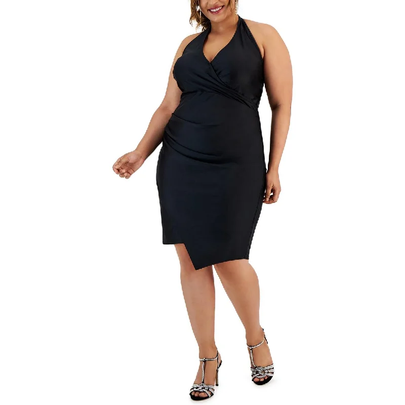 Epic Deals City Studio Womens Plus Asymmetrical Midi Halter Dress