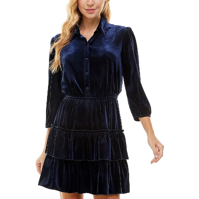 Discount Deals City Studio Womens Juniors Velvet Collared Fit & Flare Dress