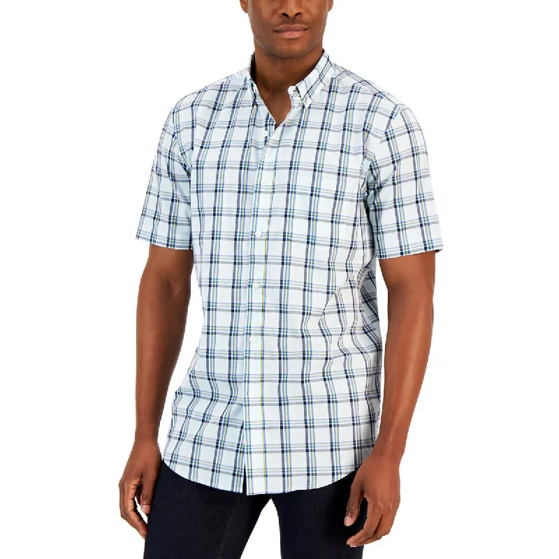 Special Buy Club Room Mens Zac Plaid Short Sleeve Button-Down Shirt
