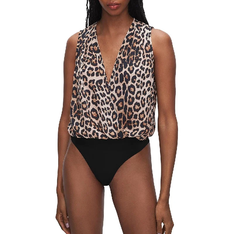 Hurry In Good American Womens Animal Print Faux Wrap Bodysuit