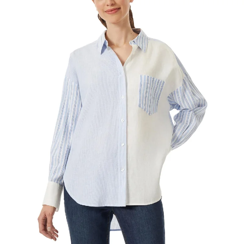 Special Savings Jones New York Womens Striped Log Sleeve Button-Down Top