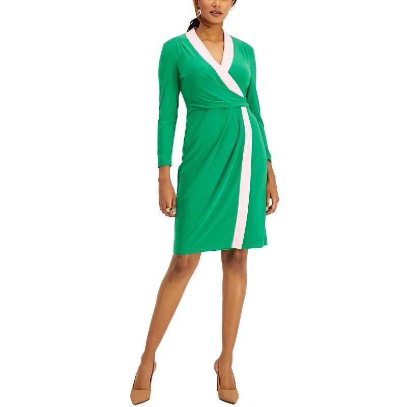 Price Buster Kasper Womens Colorblock Midi Wrap Dress