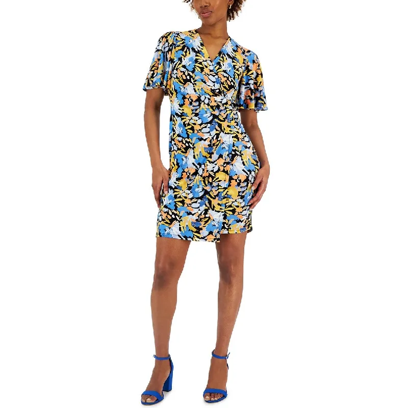 Anniversary Sale Kasper Womens Petites Floral Print Jersey Wrap Dress