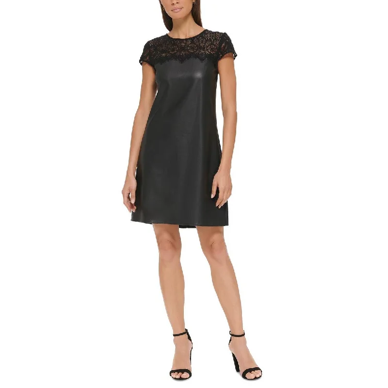 Discount Deals Kensie Dresses Womens Lace Trim Knee-Length Shift Dress