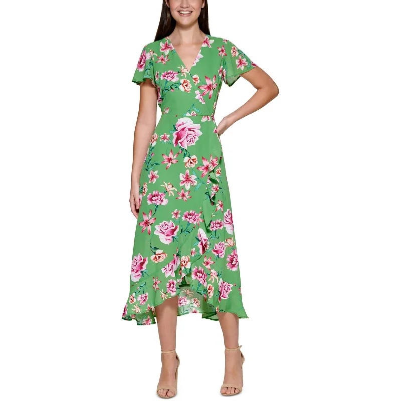 Final Markdown Kensie Womens Faux-Wrap Long Midi Dress