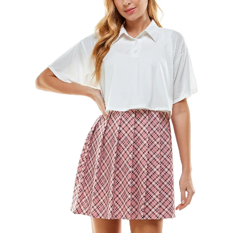 Deal Zone Kingston Grey Womens Juniors Plaid Skirt Two Piece Dress