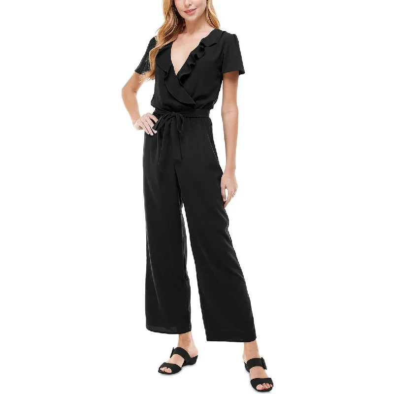 Doorbuster Deal Kingston Grey Womens Juniors Ruffled Belted Jumpsuit