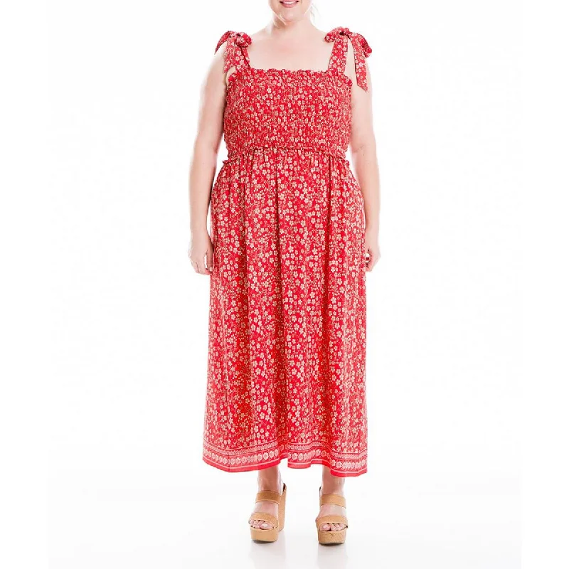 Savings Galore Max Studio Womens Plus Floral Smocked Midi Dress