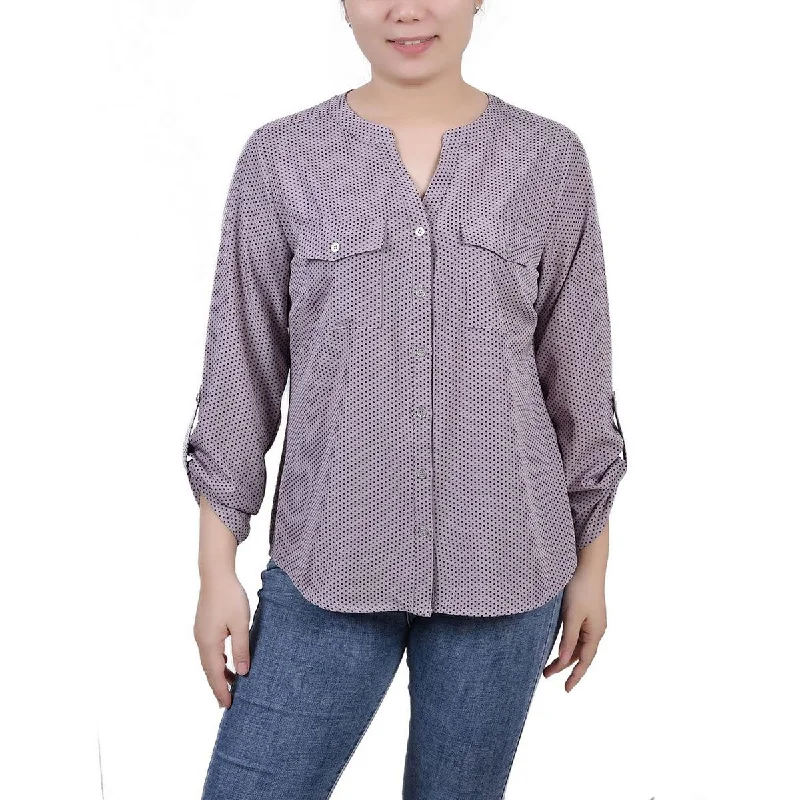 Discount Mania NY Collection Womens Petites Button-Front Long Sleeve Blouse