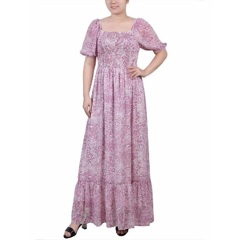 Exclusive Preview NY Collection Womens Petites Printed Chiffon Maxi Dress