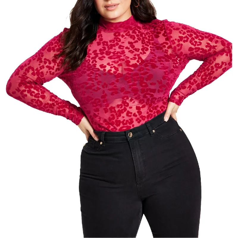 Exclusive Access Parker Womens Plus Velvet Trim Funnel Neck Pullover Top
