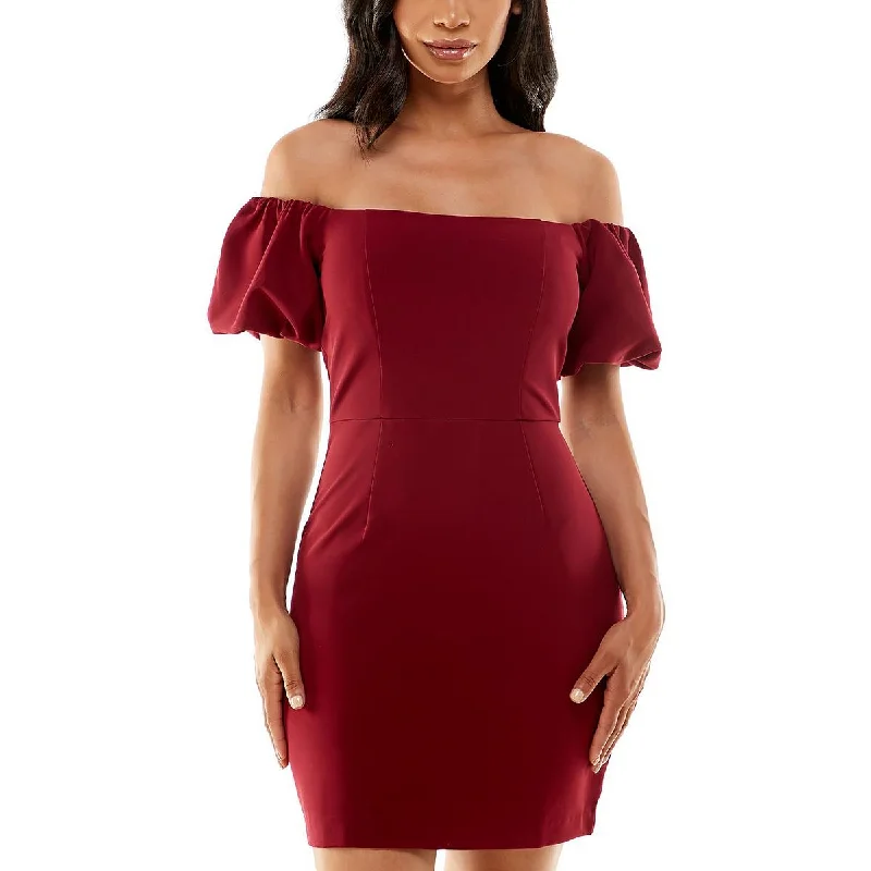 Fantastic Offers Pear Culture Womens Juniors Off-The-Shoulder Mini Bodycon Dress