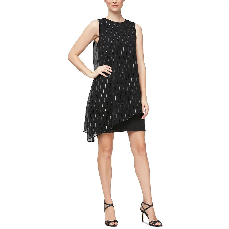 Members Only SLNY Womens Chiffon Metallic Sheath Dress