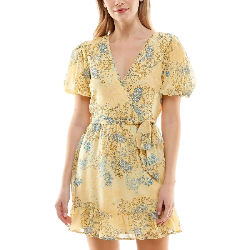 Factory Direct Sale Speechless Womens Juniors Floral Print Chiffon Mini Dress