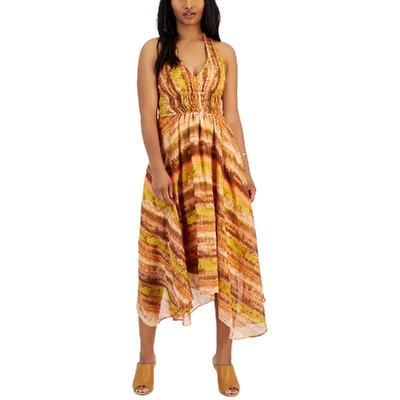 Closeout Taylor Womens Tea Length Printed Halter Dress