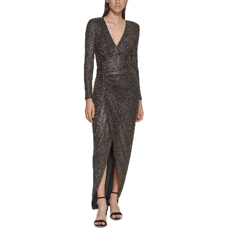 Buy Now Vince Camuto Womens Petites Metallic V-Neck Evening Dress