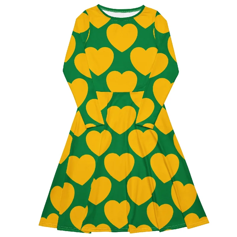 Price Drop ELLIE LOVE yellow green - Midi dress with long sleeves and pockets