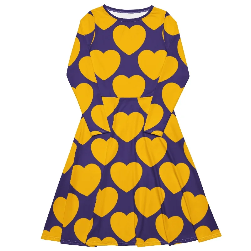Discount Mania ELLIE LOVE yellow purple - Midi dress with long sleeves and pockets