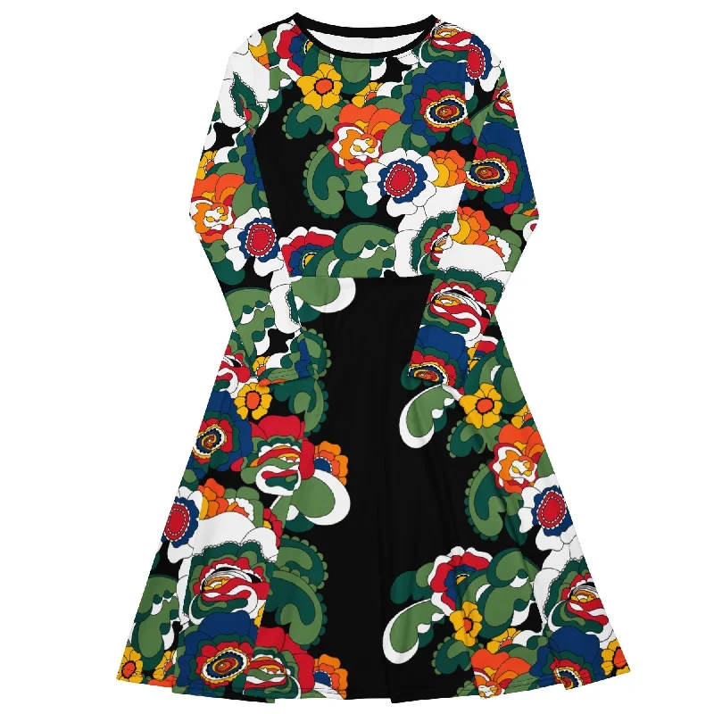 Take Advantage GROOVY KURBITS black - Midi dress with long sleeves and pockets