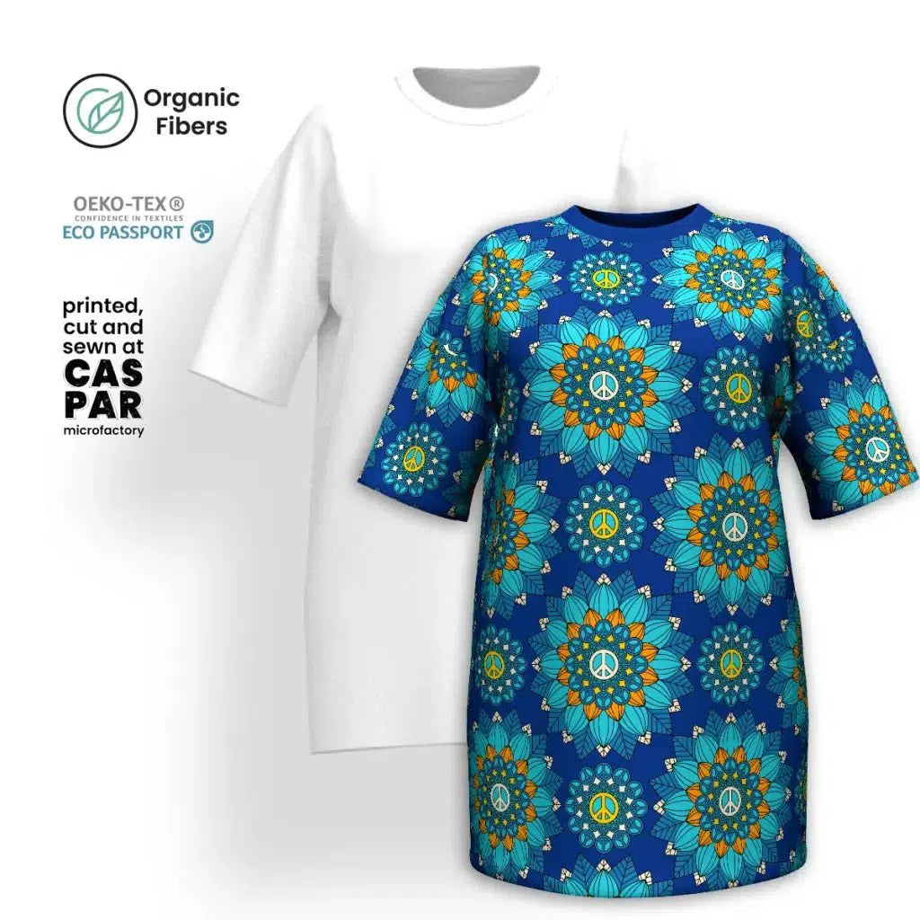 Super Deal BLOOM WITH PEACE orange blue - T-shirt dress (organic cotton)
