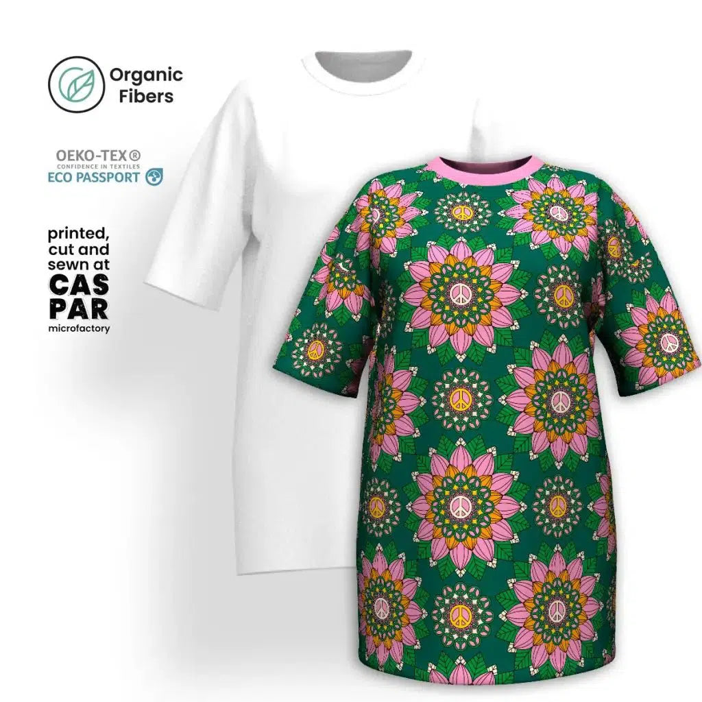 Stock Clearance BLOOM WITH PEACE pink green - T-shirt dress (organic cotton)