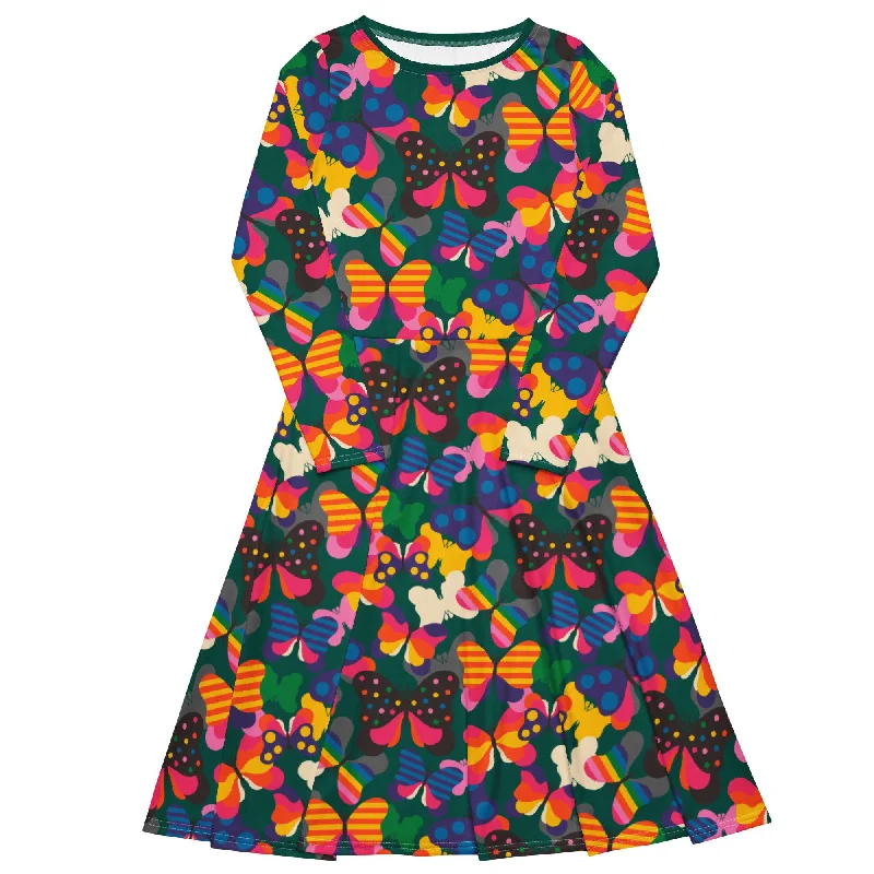 Instant Discount FLYRAVE green - Midi dress with long sleeves and pockets