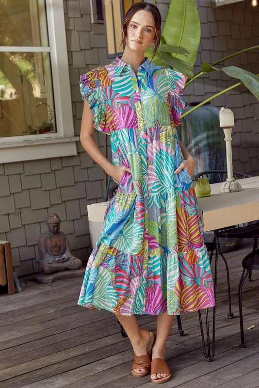 Price Reduction Beach Babe Leaf Midi Dress
