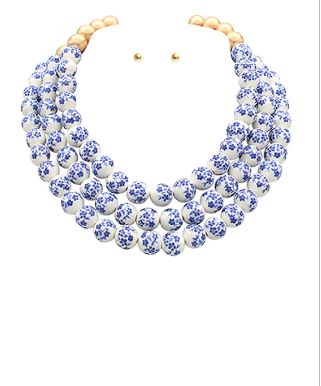 Early Access Blue Chinoiserie Beaded Layered Necklace