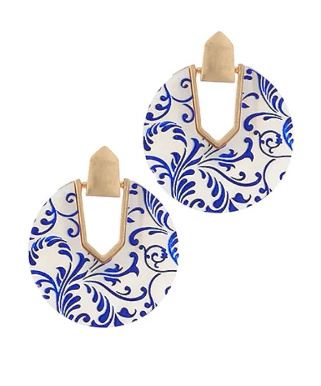 Overstock Sale Blue Pattern Dangle Earrings