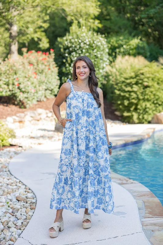 Extra Savings Floral Glam Blue Maxi Dress