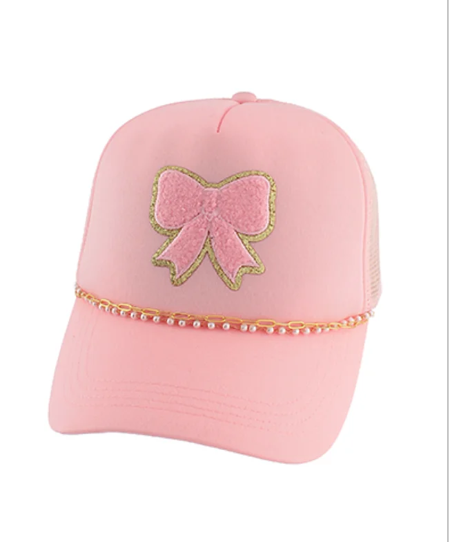 Amazing Deals Bow Pearl Chain Pink Trucker Hat