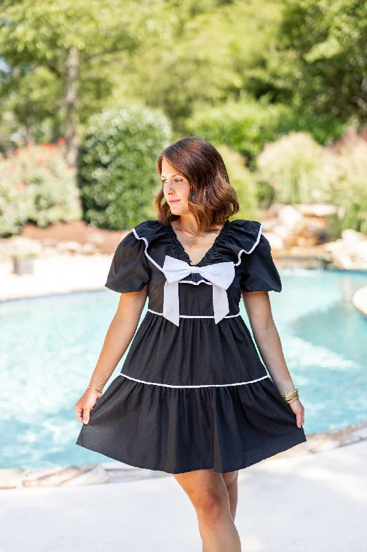 YEAR-End Sale Bow Perfection Black Babydoll Dress