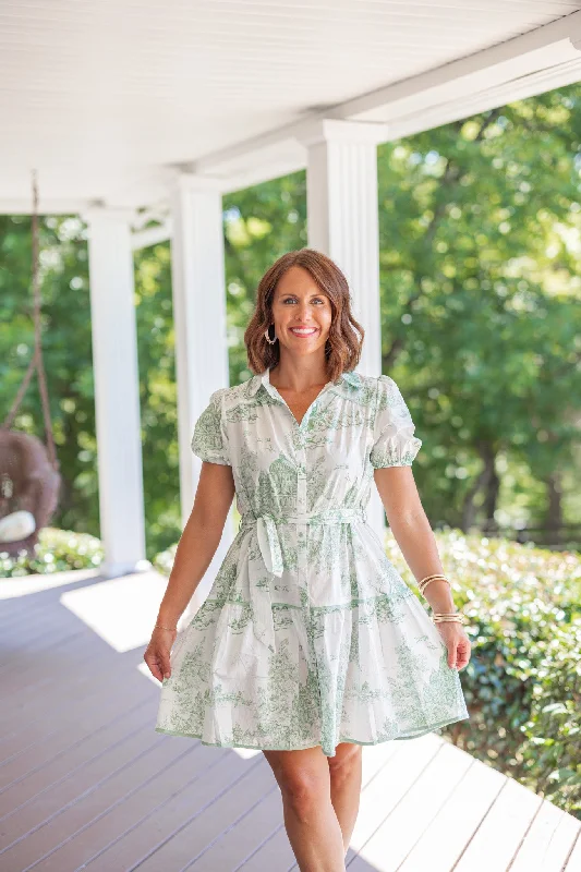 Mega Sale Green Willow Print Dress
