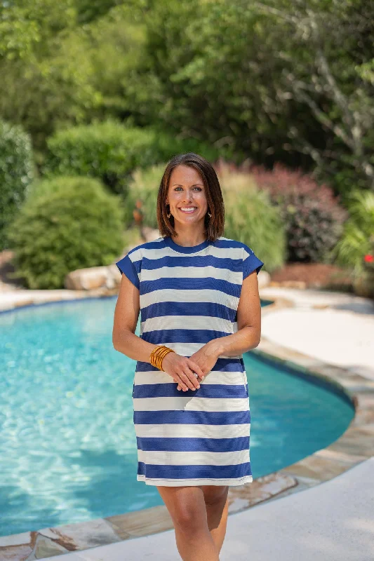 Super Sale Nautical Voyage Navy Striped Dress