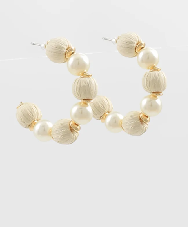 Great Deals Pearl Raffia Cream Hoop Earrings