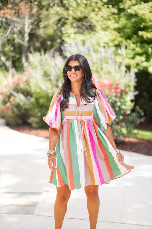 Lowest Price Striped Perfection Multicolor Babydoll Dress