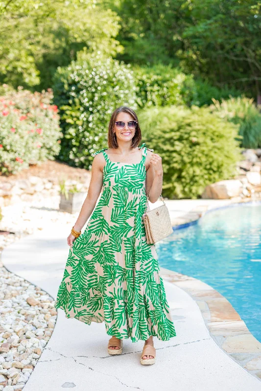 Weekend Deal THML Green Jungle Midi Dress