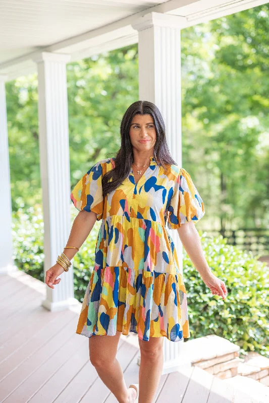 Now or Never THML Navy Multicolor Print Dress