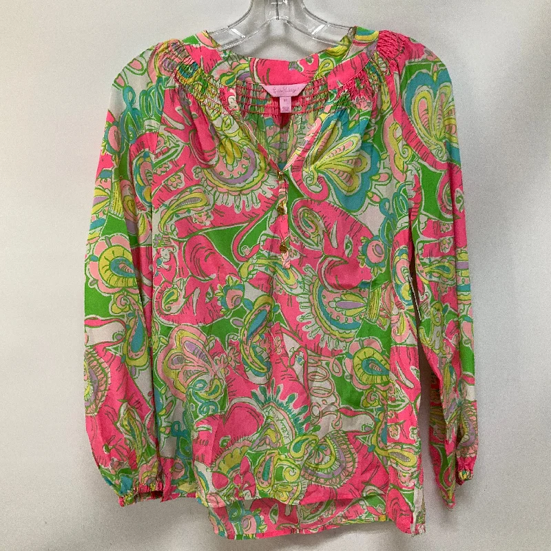 Exclusive Offers Top Long Sleeve By Lilly Pulitzer In Green & Pink, Size: Xs