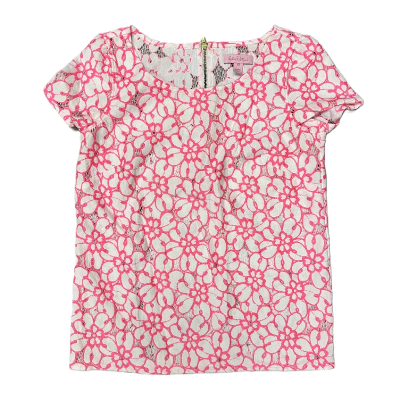 Hot Deal Top Short Sleeve Designer By Lilly Pulitzer In Pink & White, Size: Xs